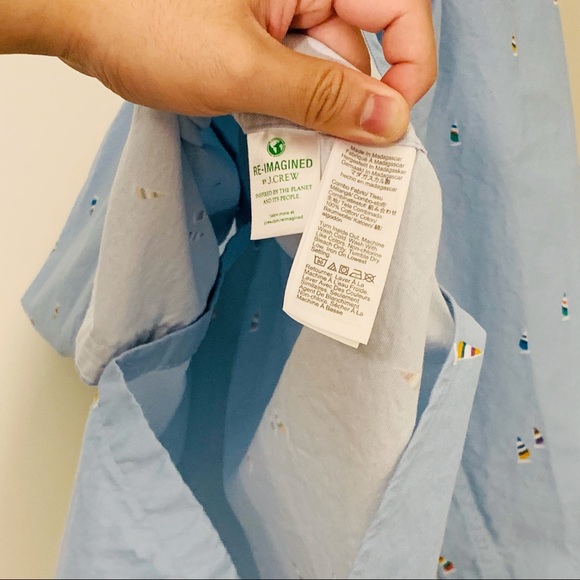 ⛵ (NWT) J. CREW Light Blue Patterned Casual Button Down Shirt - Picture 5 of 6